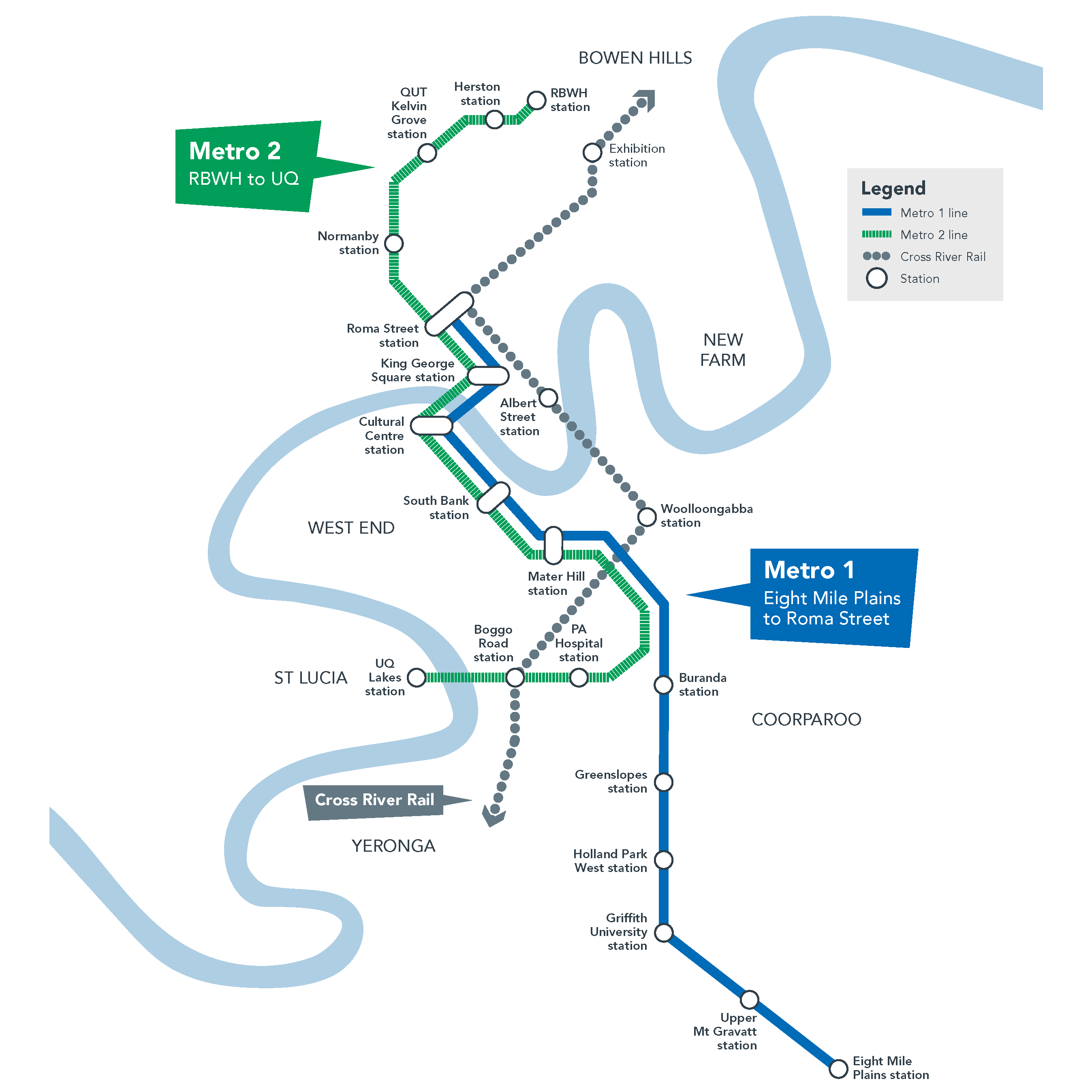Brisbane Metro network map - June 2020 - green and blue